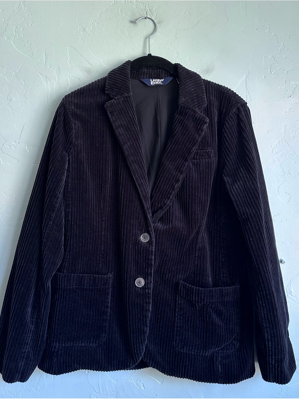NWOT Lands' End Black Wide Wale Corduroy Blazer Jacket Small Fall Capsule Preppy